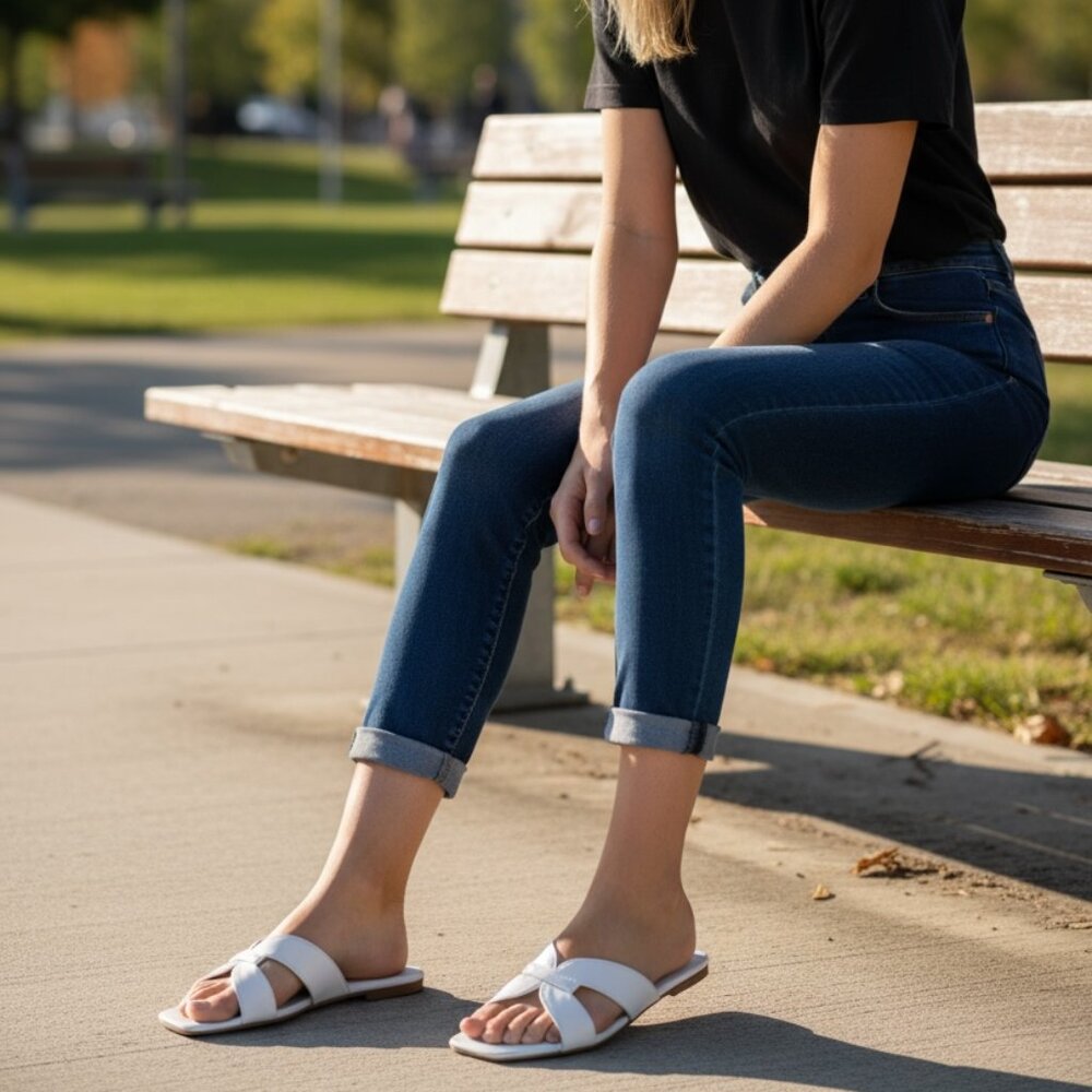 Journee Collection Women's Taleesa White Slide Sandal - Size-9.5 (NEW NO BOX)